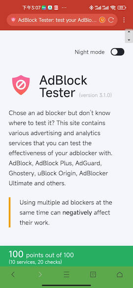 adblock-tester test result